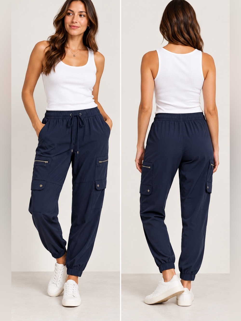 Banana Republic Factory Navy Blue Soft Tencel Cargo Jogger Pants L EUC